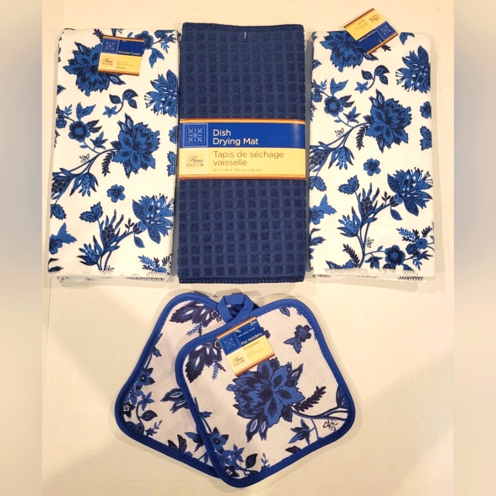 5 Piece Blue Floral Kitchen Set
